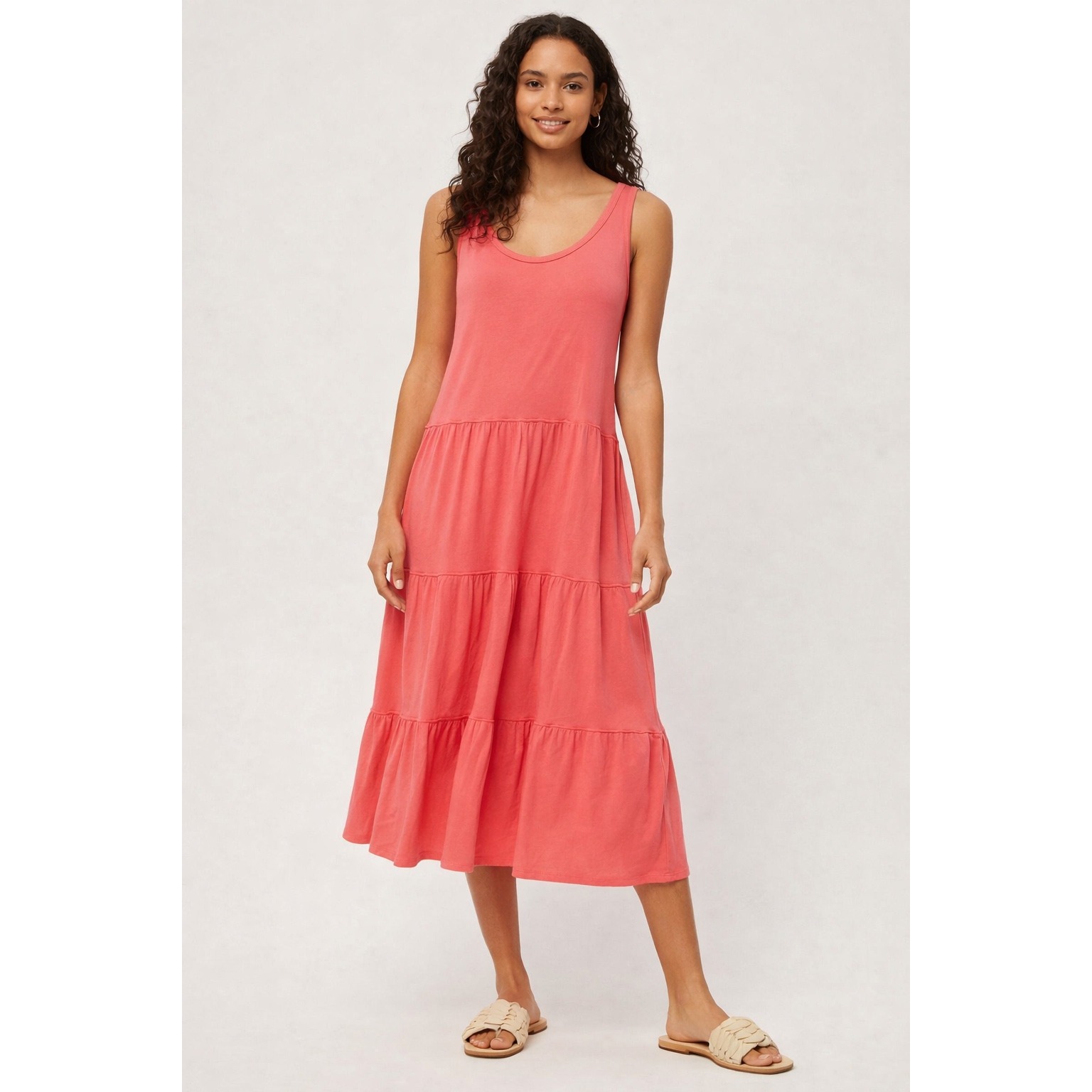 Michael Stars Monica Midi Dress Anthropologie Coral Sleeveless Size Small